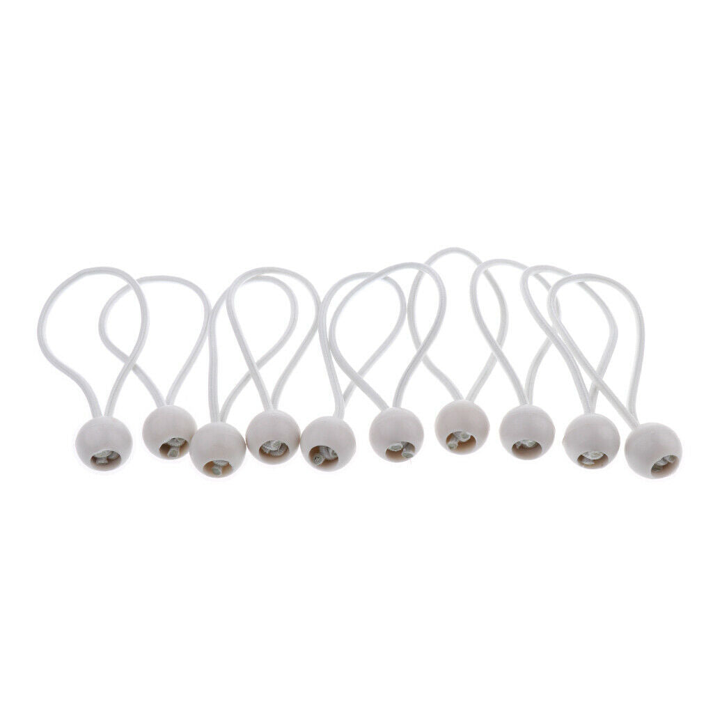 15X 10 Pieces 16cm Heavy Duty Ball Bungee Cord Tie down Cord Canopy Straps White