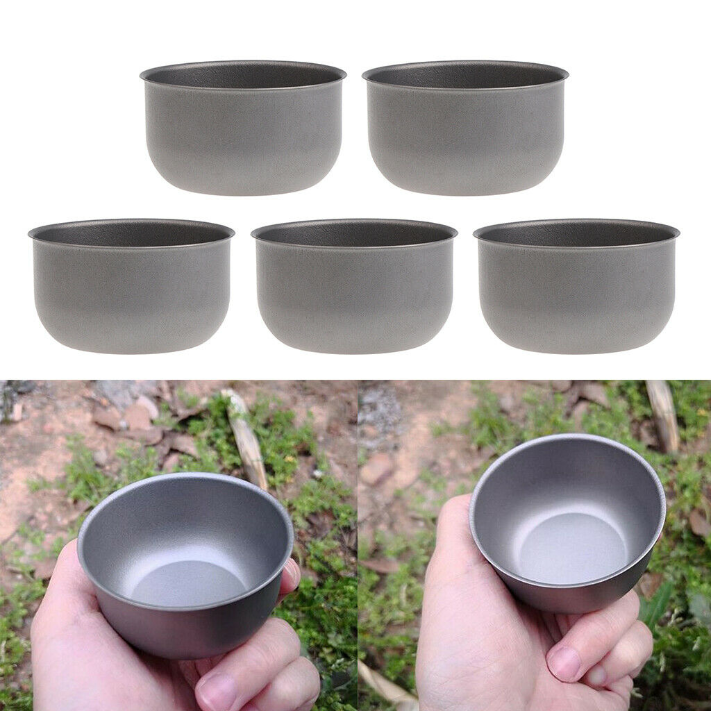 5 Pieces Camping Cups, Mini Titanium Tea Cups, Stemless Wine Glasses, Outdoor