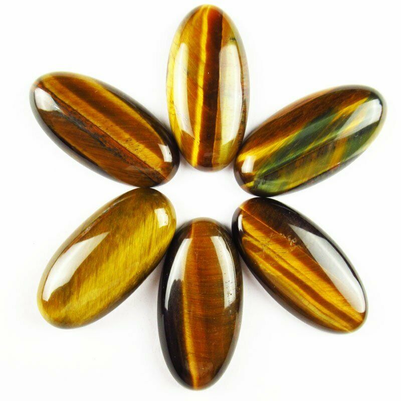 8pcs 30x15x6mm Natural Yellow Tiger Eye Gem 33g Oval Cab Cabochon A-309JM