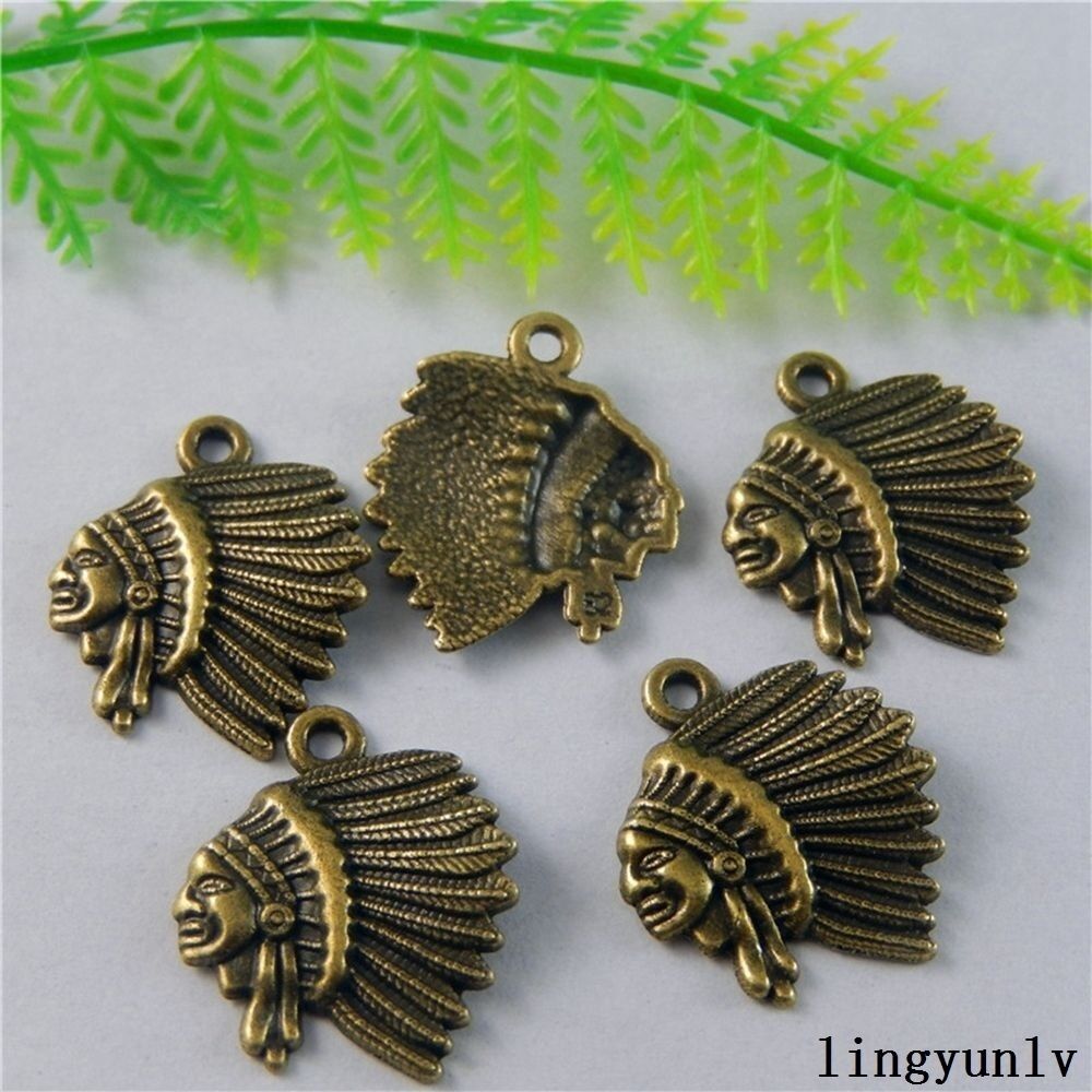 40 pcs Antiqued Bronze Alloy Cacique Head Pendants Charms Craft Findings 50799