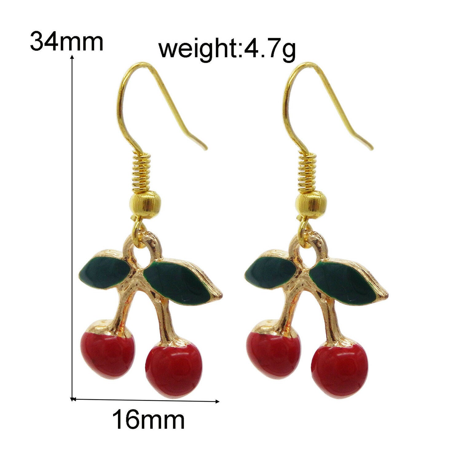 1 Pair Red Enamel Metal Cherry Charm Drop Dangle Earrings Jewelry Accessories
