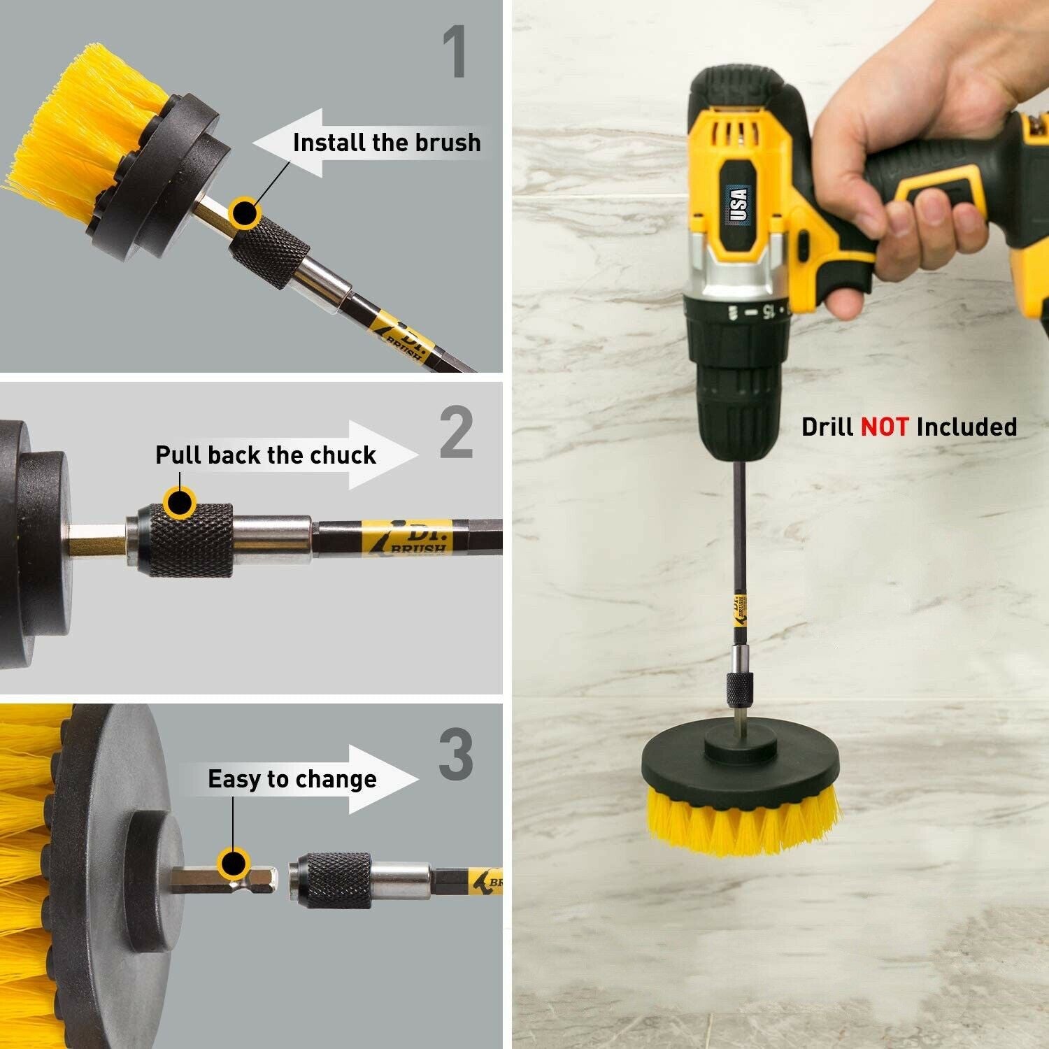 3Pcs Electric Scrubber Brush Drill Brush Kit For Carpet Car Tires Nylon Brushes