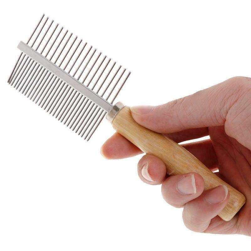 Pet Comb Grooming Double Combs Stainless Steel Wooden Handle Cat Kitten Dog Hair