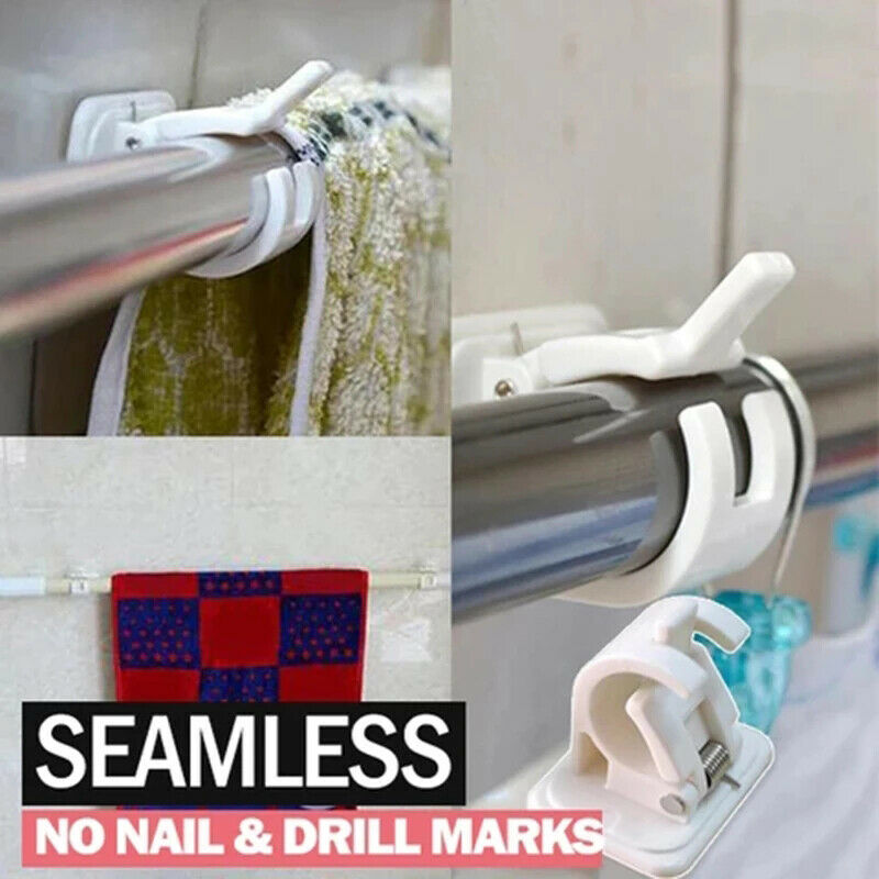 2Pcs Hanging Rod Clip Adhesive Wall Curtain Hanging Clamp Hooks Curtain rodBDAU