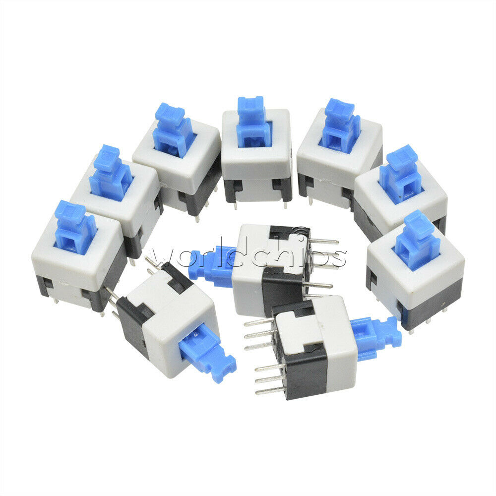 20Pcs Blue Cap Self-locking Type Square Button Switch Control 8X8mm