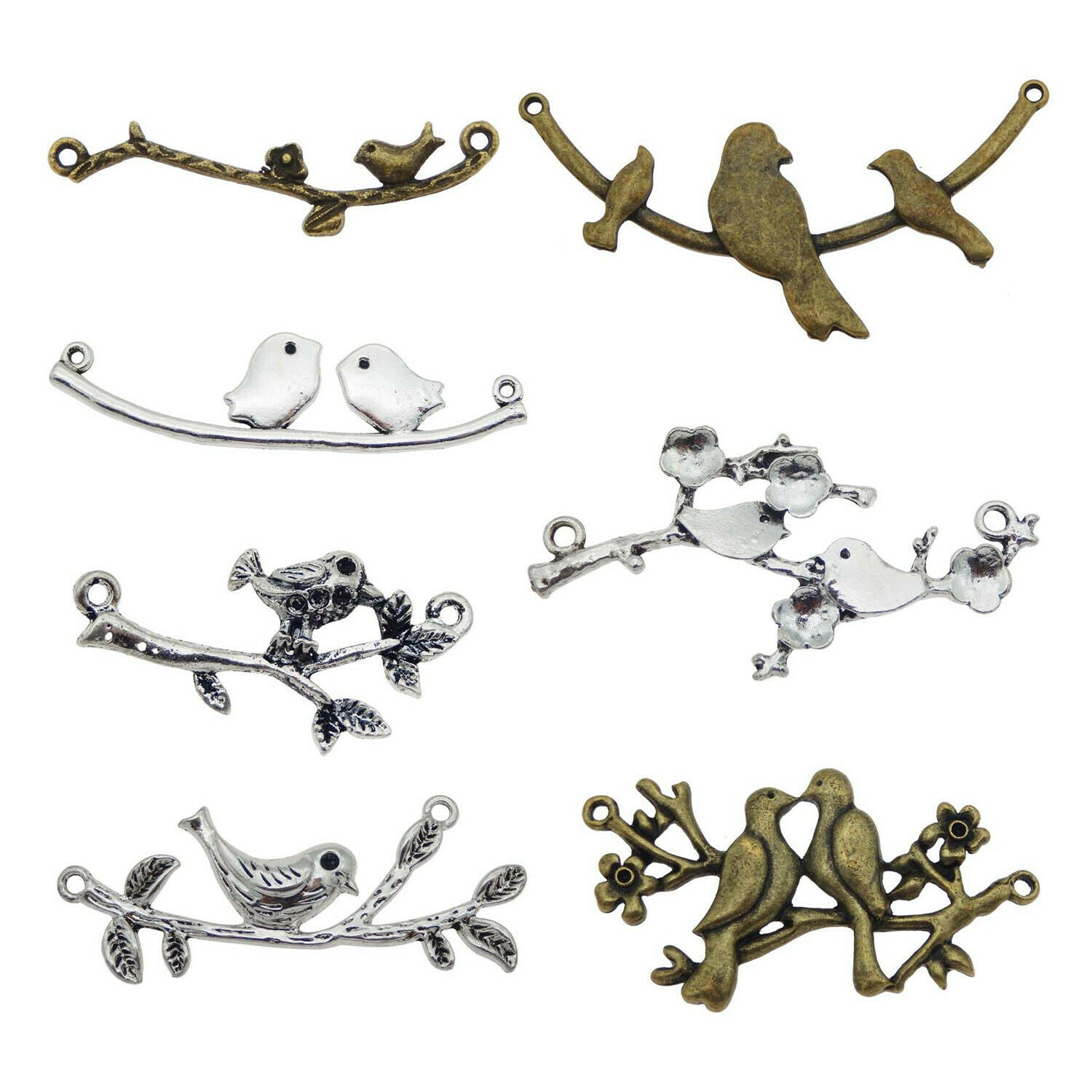 Lot of 20 Retro Birds Tree Branches Alloy Pendant Jewelry Making Connectors Bulk