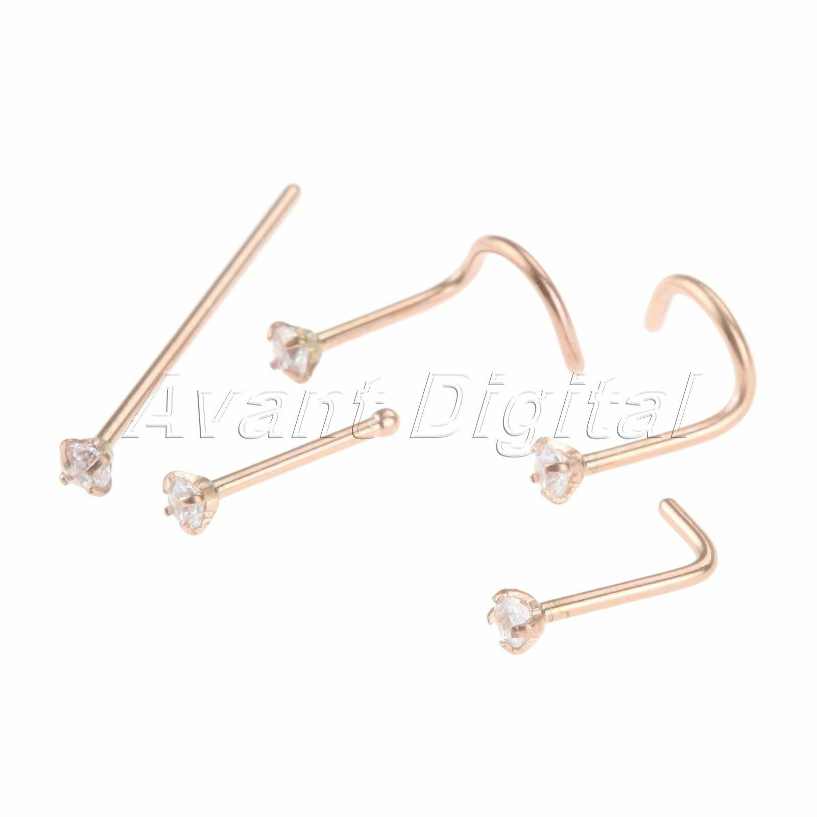 Multifunctional Nose Ring Stud Screw for Men Women Diamond Piercing Rosegold 5pc