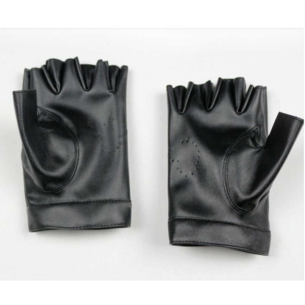 2x Trendy Fingerless Gloves Leather Hollow Mitten Punk Rock Driving Gloves