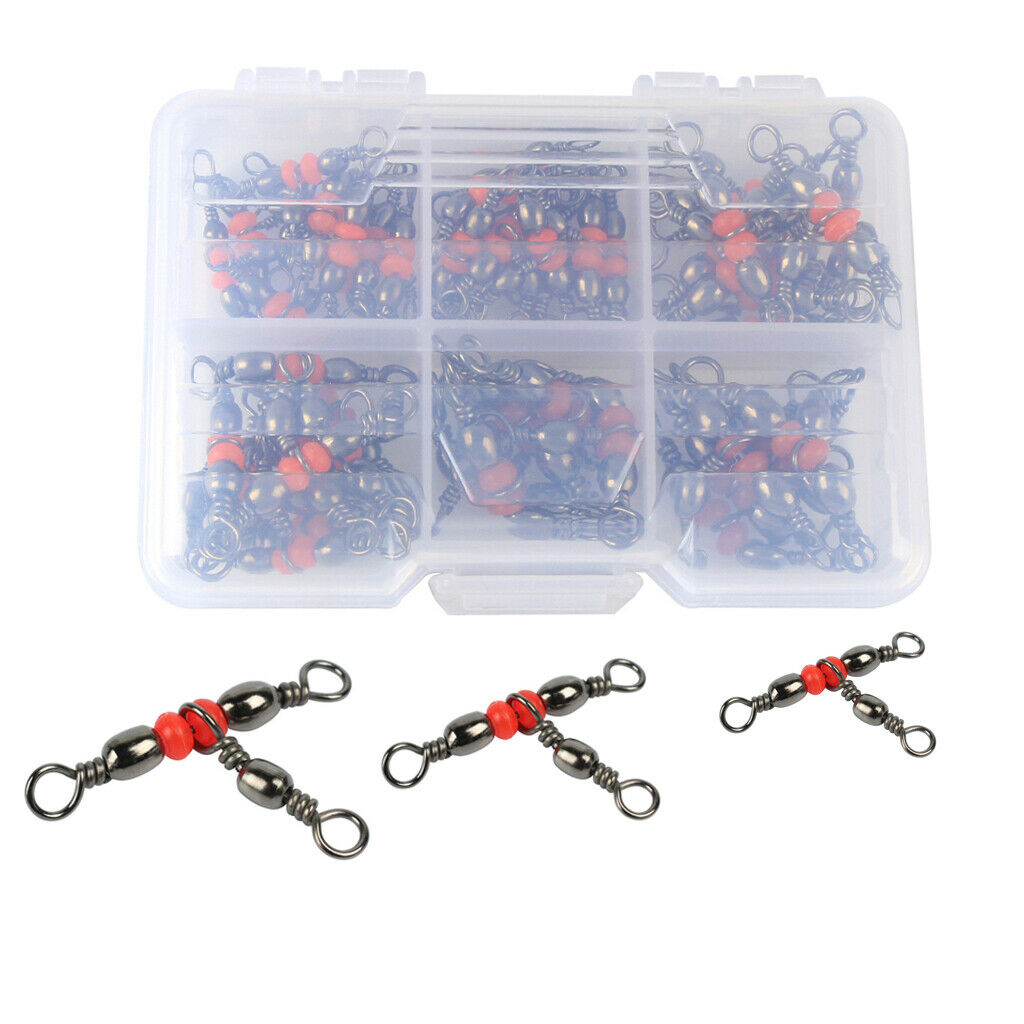 50pcs T Shape Fishing Accessories 3 Way Swivels Bearing Connector Solid Ring