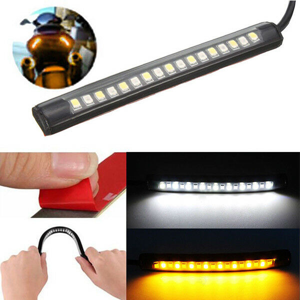 2X Motorcycle 17 LED Strip Light Tail Turn Signal Indicator Amber/White Color