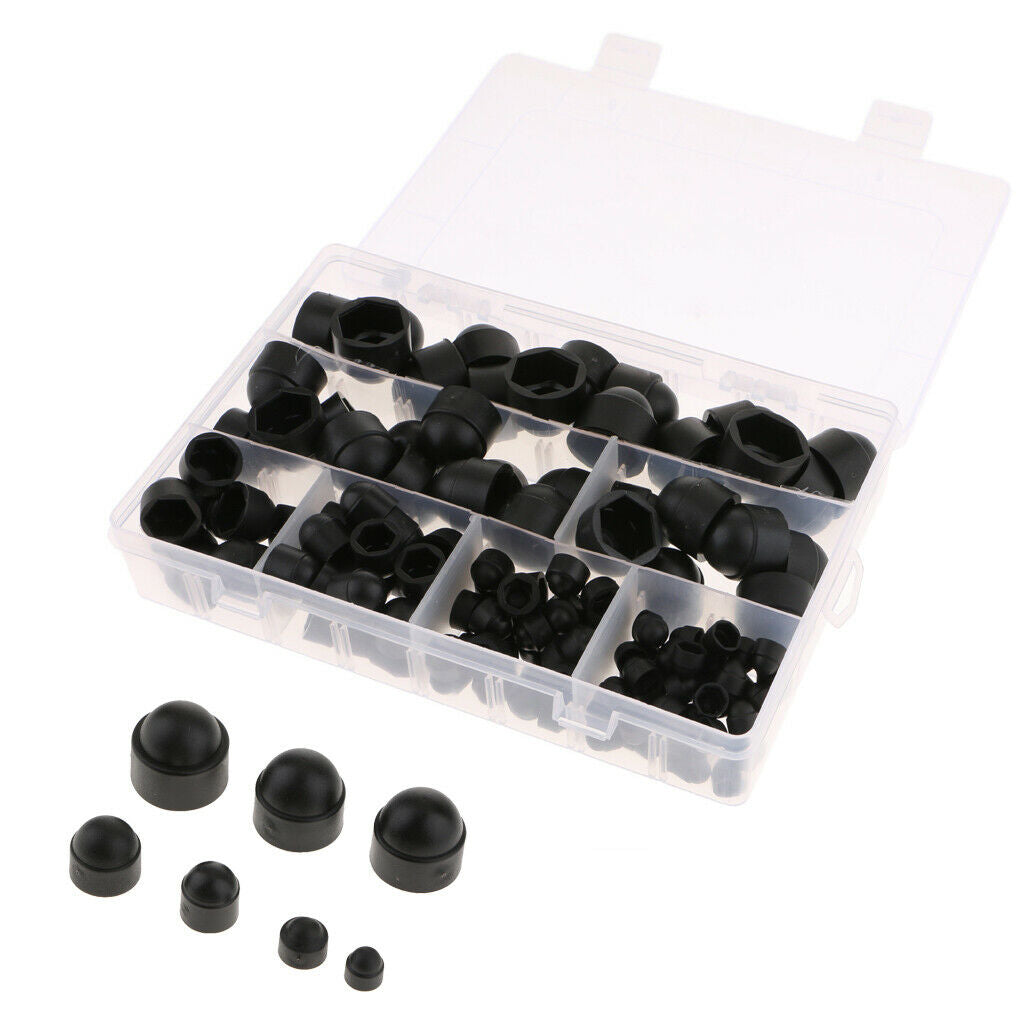 145Pcs Dome Hex Bolt Nut Head Caps Cover Plastic Black M4 M5 M6 M8 M10 M12