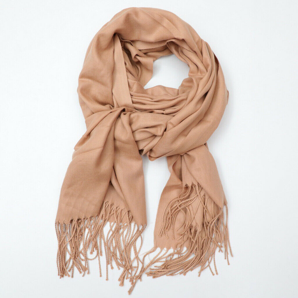 Womens Long Large Soft Silky Pashmina Shawl Wrap Scarf in Solid Colors Khaki