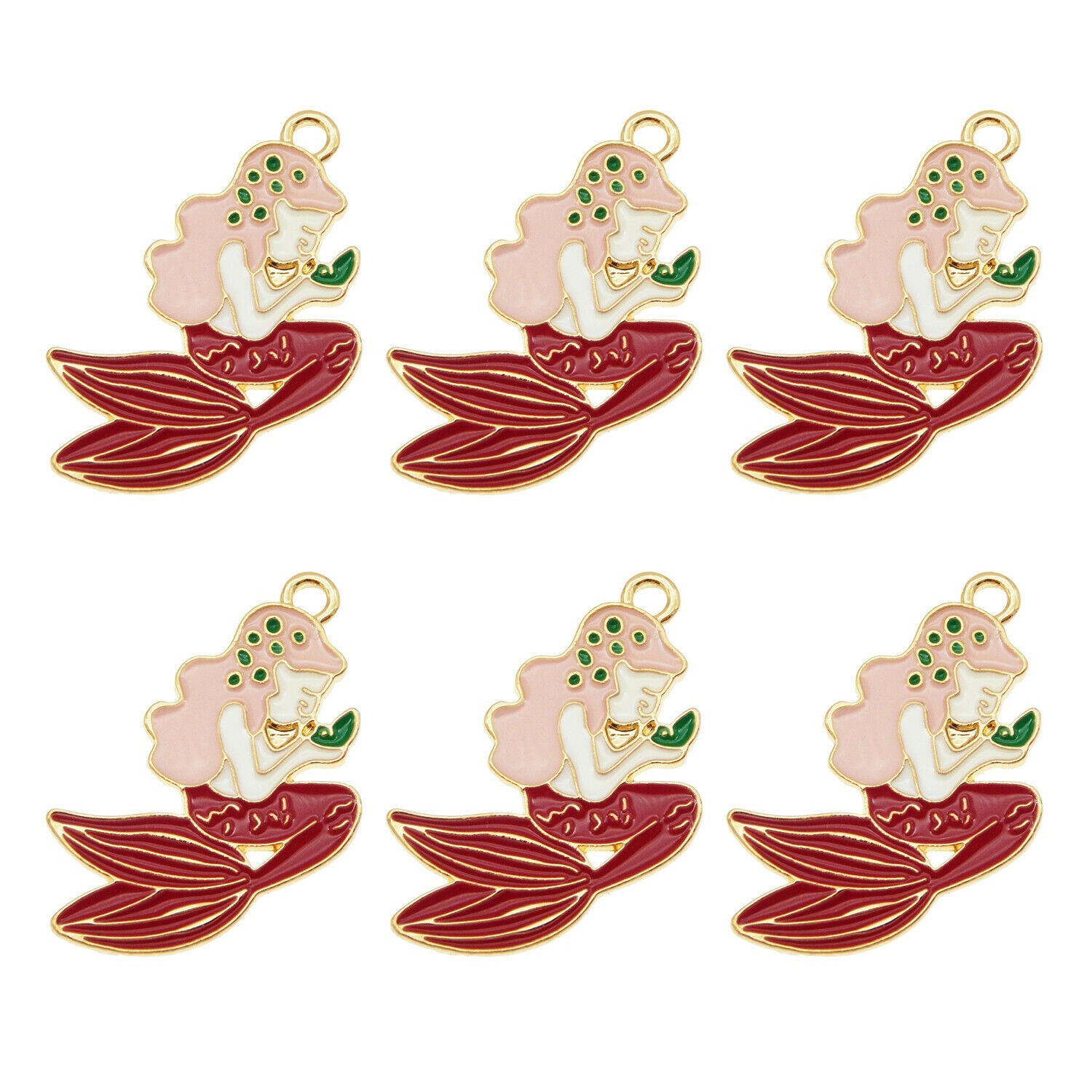 15 pcs Colorful Mermaid Alloy Charm Enamel Drop Dangle Earring Pendant 27*20mm
