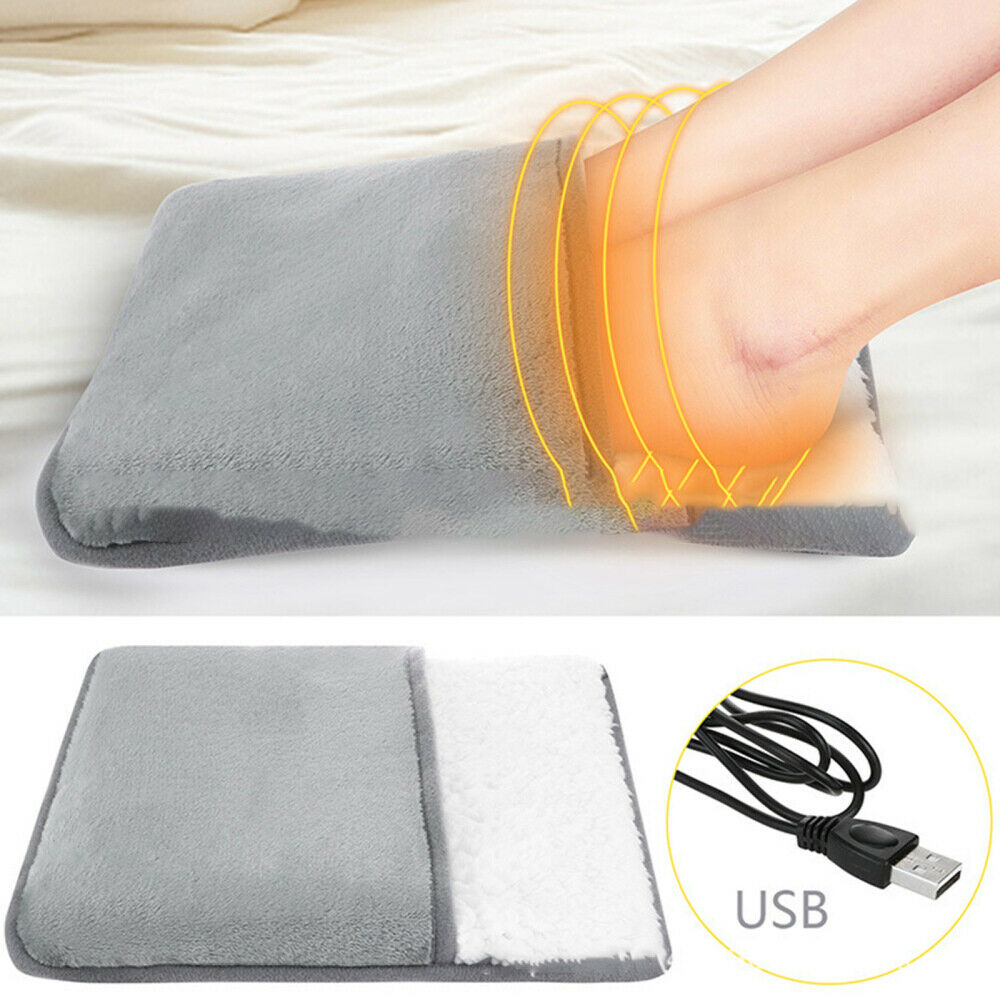 Woman Electric Heated Foot Warmer USB Foot Heating Pad White + Gray 28cm x 29cm