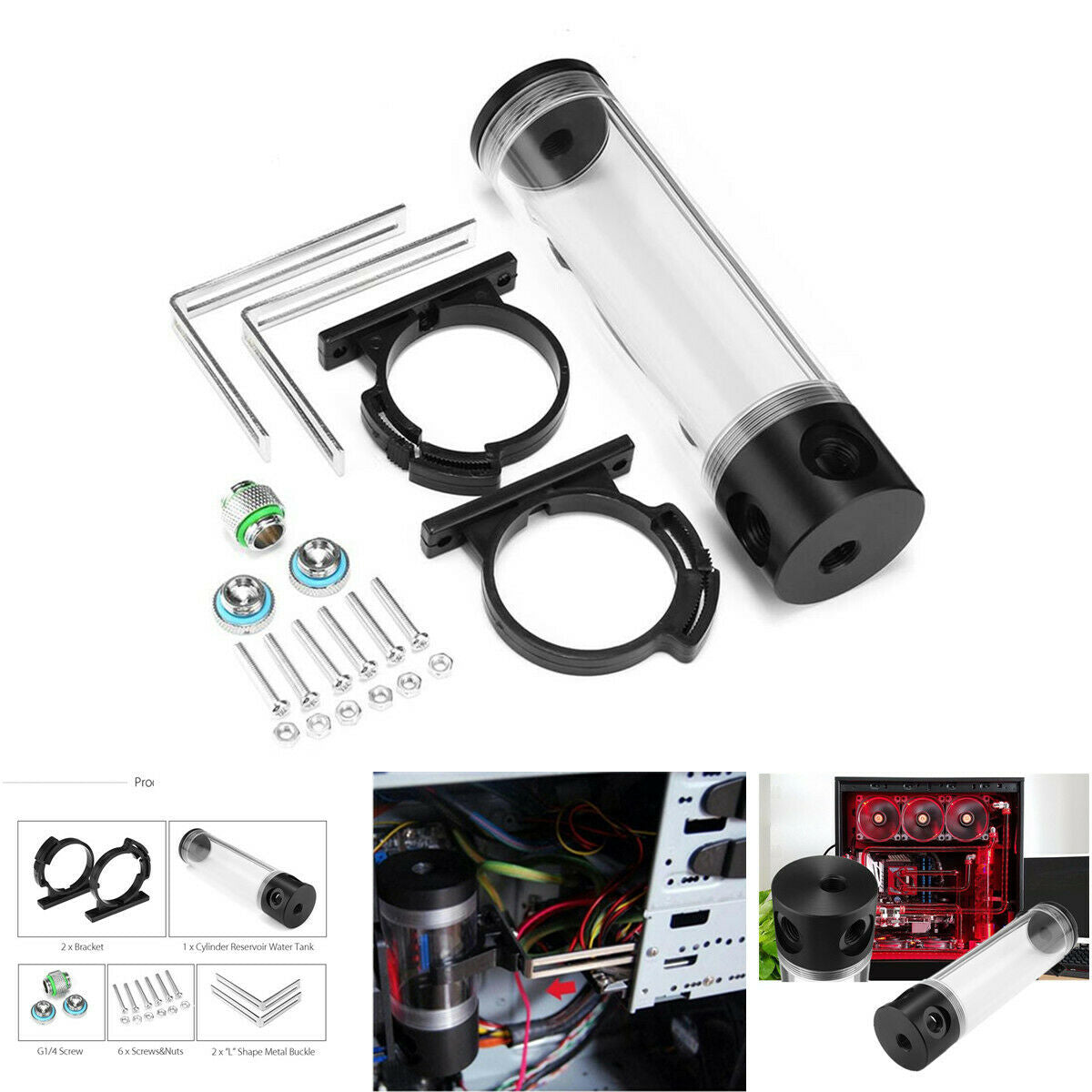 Cylinder Reservoir Water Tank G1/4 50x240mm PC Computer Liquid Cooling Radiator