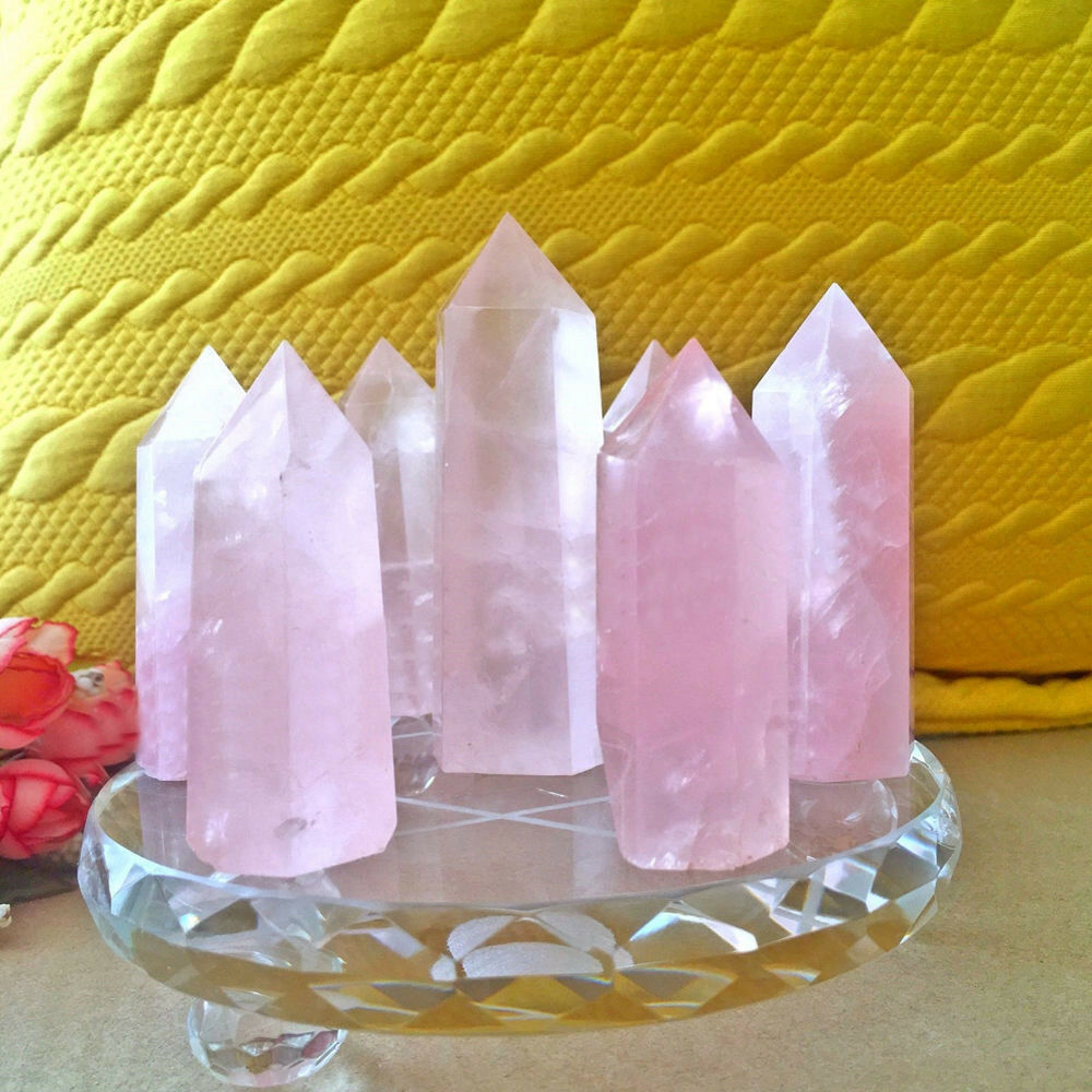 100% Natural Rock Random Pink Rose Quartz Crystal Stone Point Healing Wand