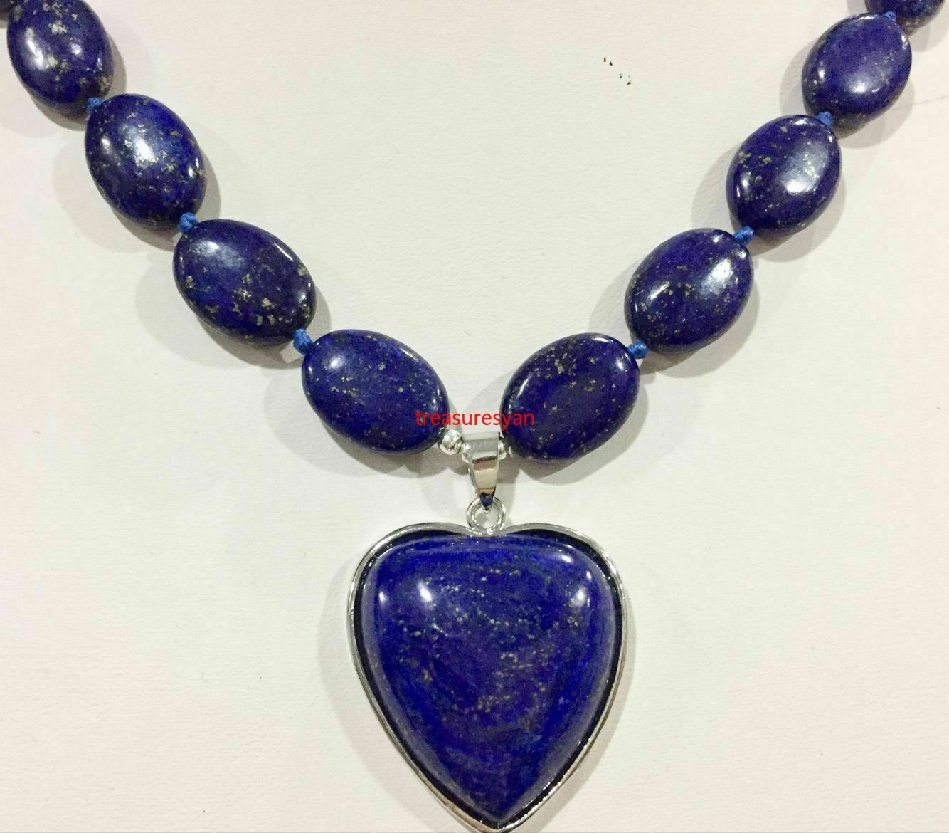 20" Natural lapis lazuli 13x18mm & Heart-shaped 30x30mm necklace pendants A+