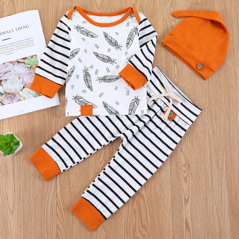 3pcs Newborn Toddler Boy Baby Girl Casual Clothes T-shirt Tops+Pants Outfits Set