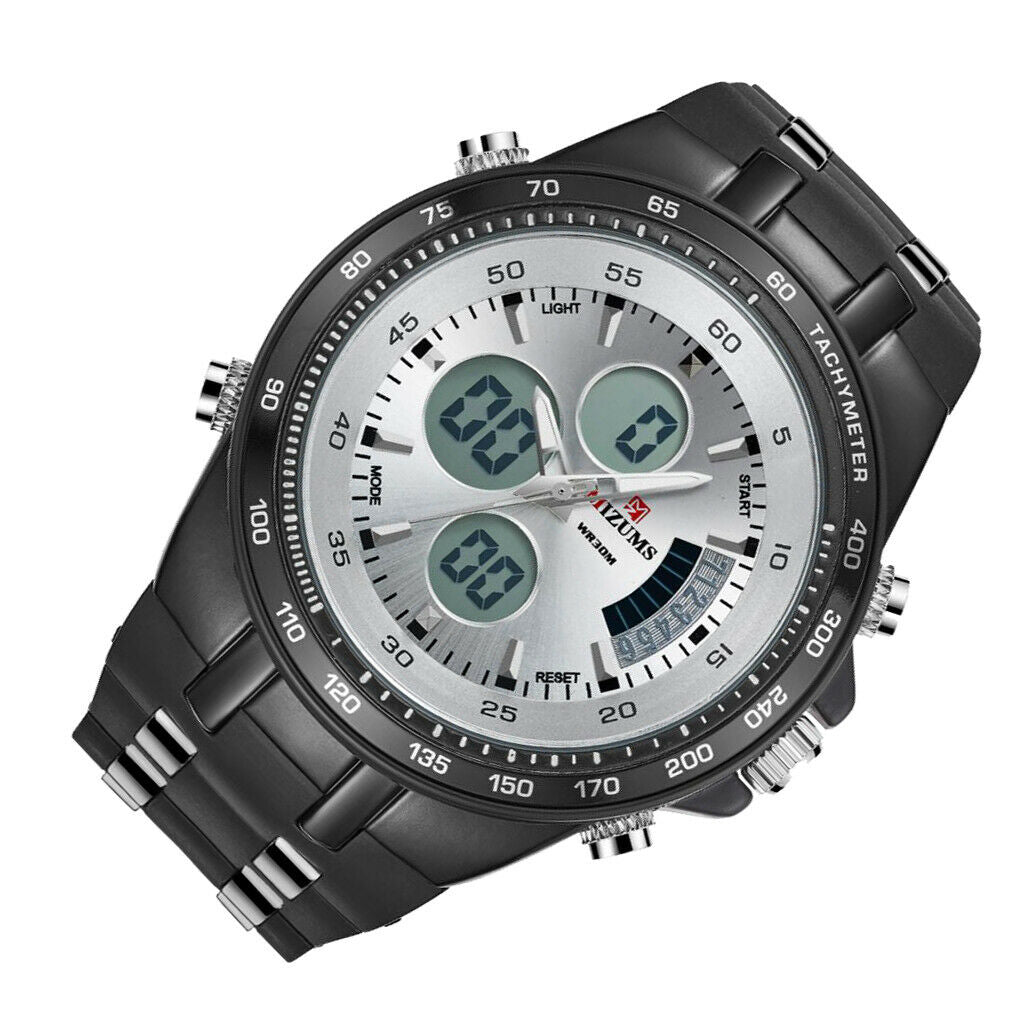 Double Movement Sports Watch Waterproof Large Dial Quartz Wristwatch White