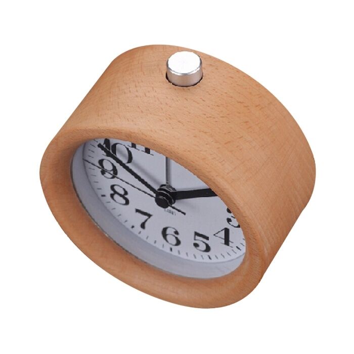 Classic Round Table Snooze Desk Beech Wood Alarm Clock Backlight Timer Digital