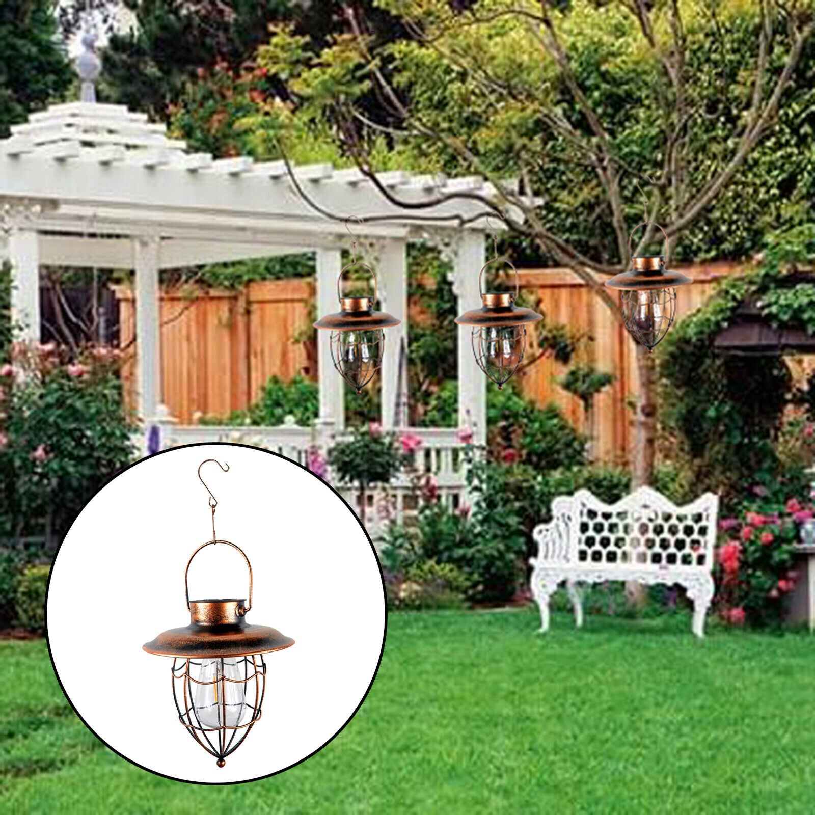 Solar Lantern Outdoor Decorative Hanging Lamp LED Light Iron for Garden Lawn