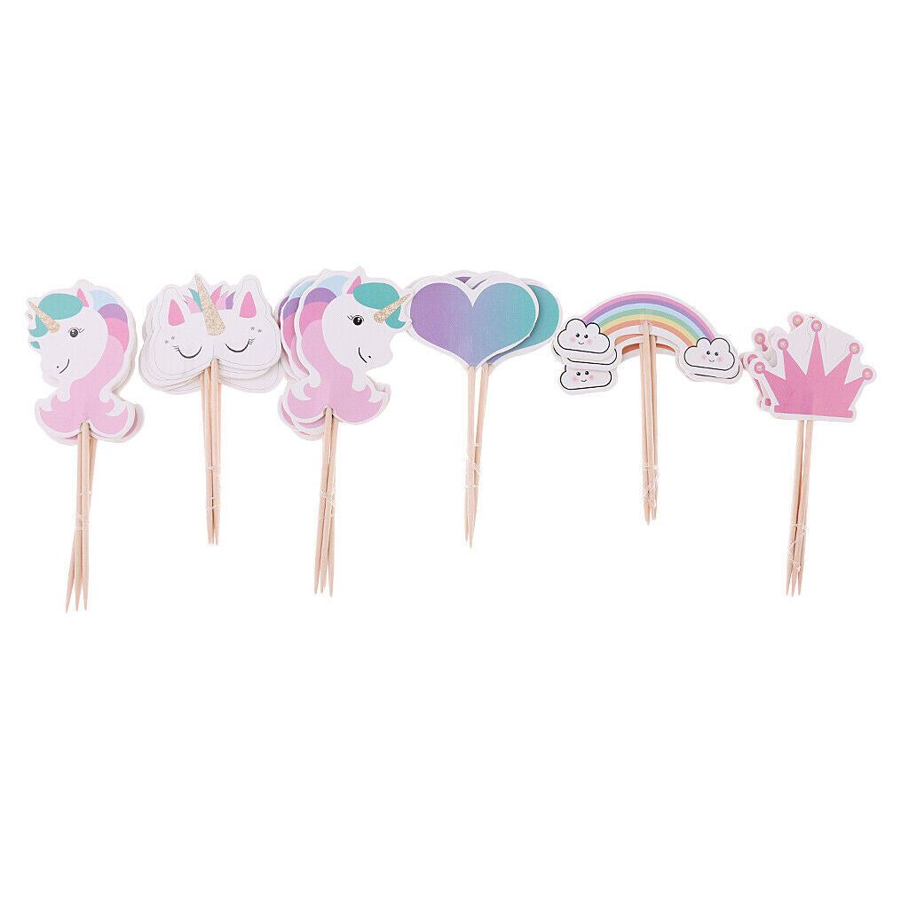 2 Set Rainbow Unicorn Cake Topper Love Shape Crown Food Picks Party Decor