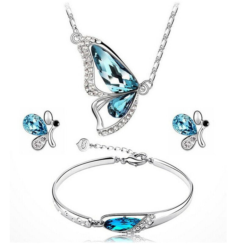 Butterfly Jewelry Sets Necklace + Earring+Bracelet Crystal Set FashiE PbJ.l8