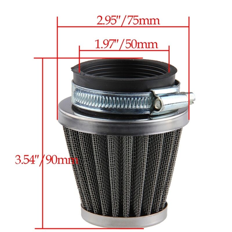 4x 50mm Inlet Cold Air Intake Tapered Air Filters Cleaner for Motorcycles Racer
