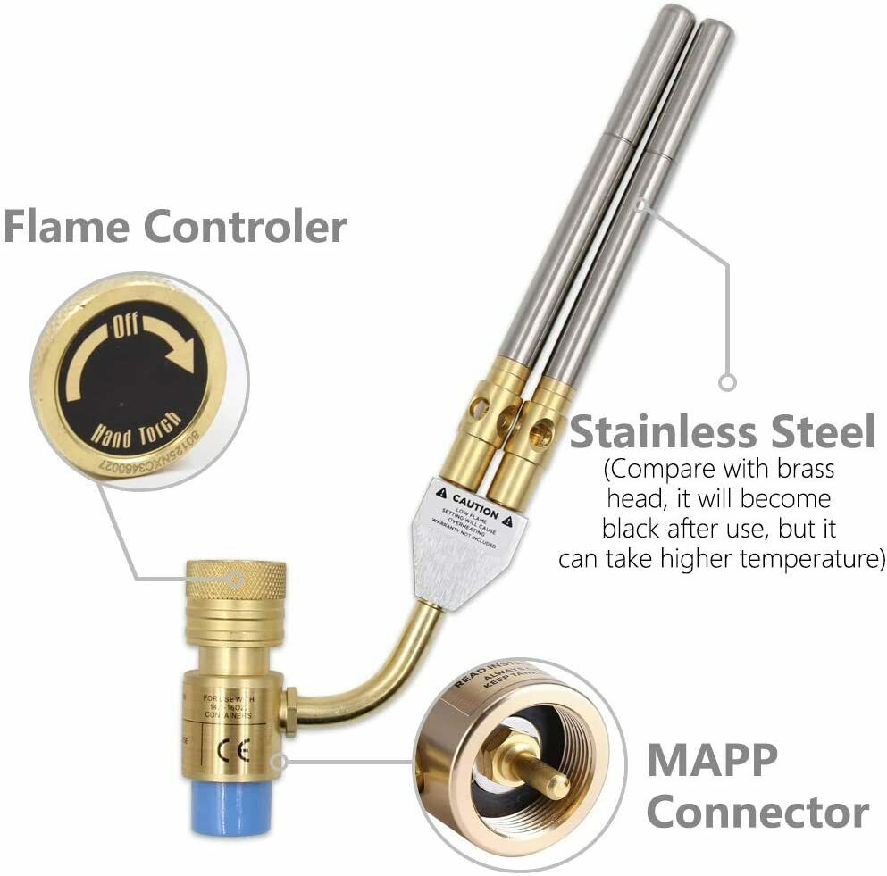 Double Blow Torch Mapp Gas Turbo Torch Brazing Solder Propane Welding Plumbing F