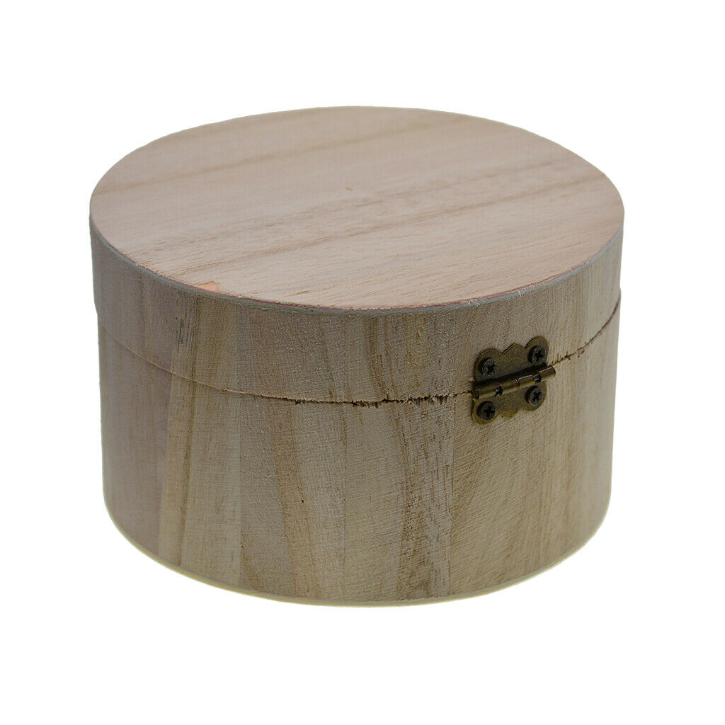 Unpainted Wooden Round Box w/ Magnetic Lid Storage Jewellery Gift Craft Case