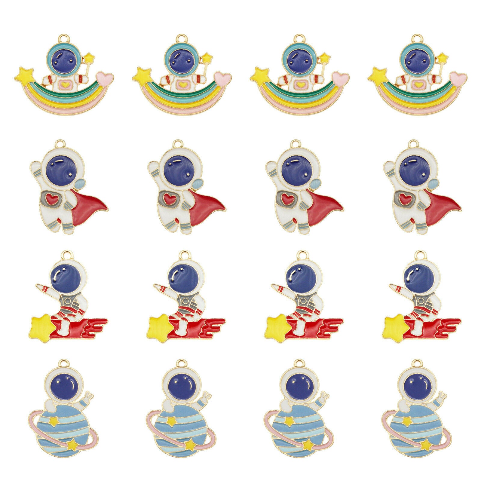 8PCS Enamel Colorful Mixed Lots Spacer Astronaut Charms Pendant Jewelry Making