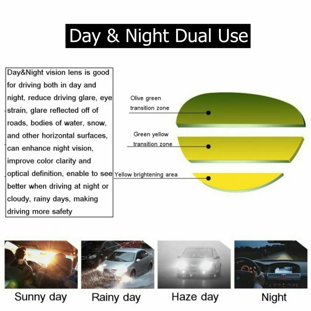 Day Night Vision Polarized UV400 Sunglasses Clip On Anti-Glare Driving