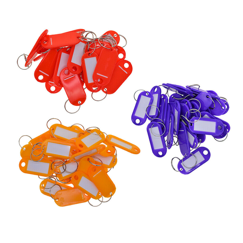150Pcs Key Tags Plastic ID Tags Name Label Key Ring Fob Tag Bag  w/ Split Rings