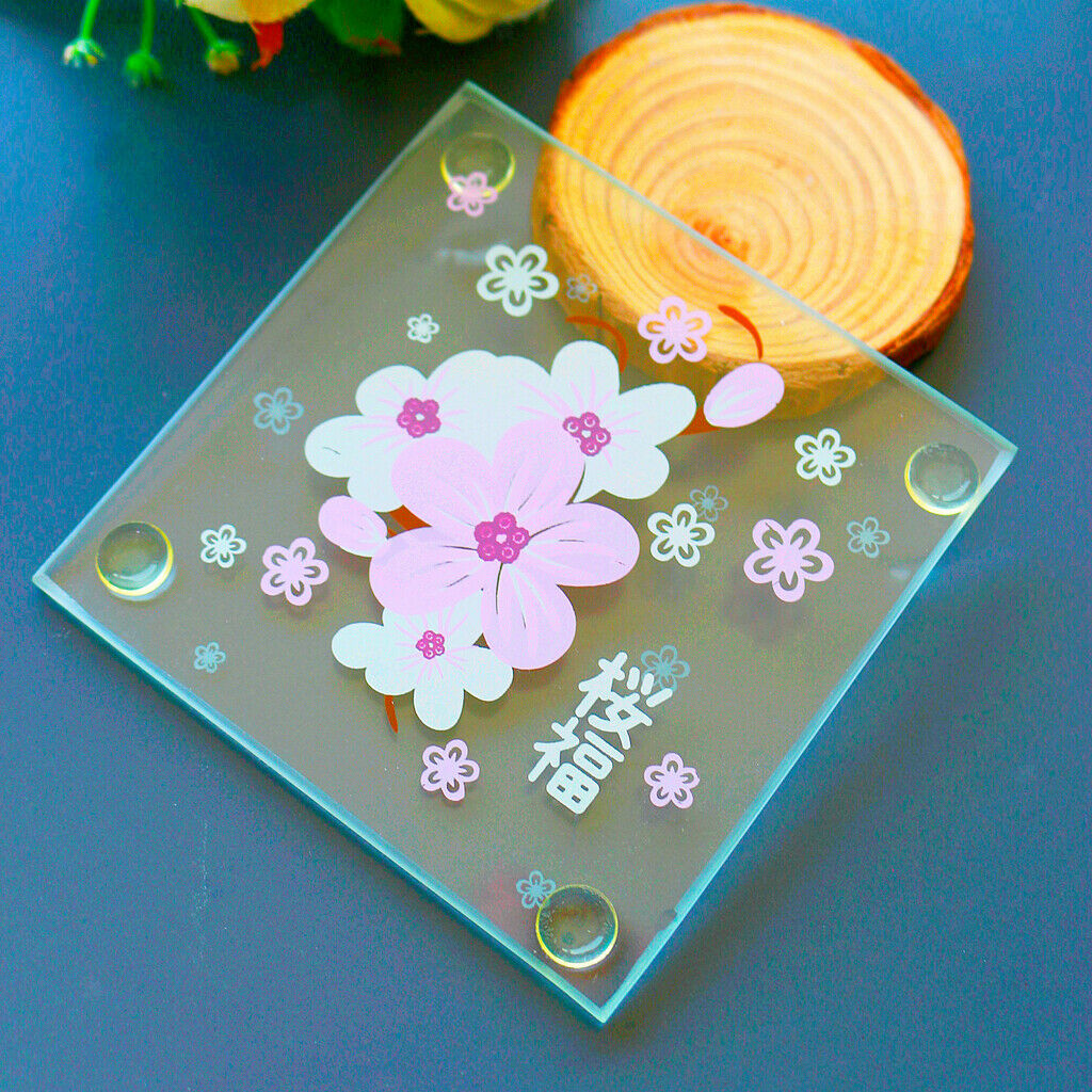 Japanese Cherry Blossoms Wedding Glass Coasters, Set of 2