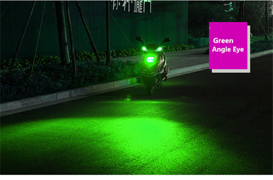 H4 LED Motorcycle Headlight Bulb 6500K High-Low Blue Red Green Angle Eye Light