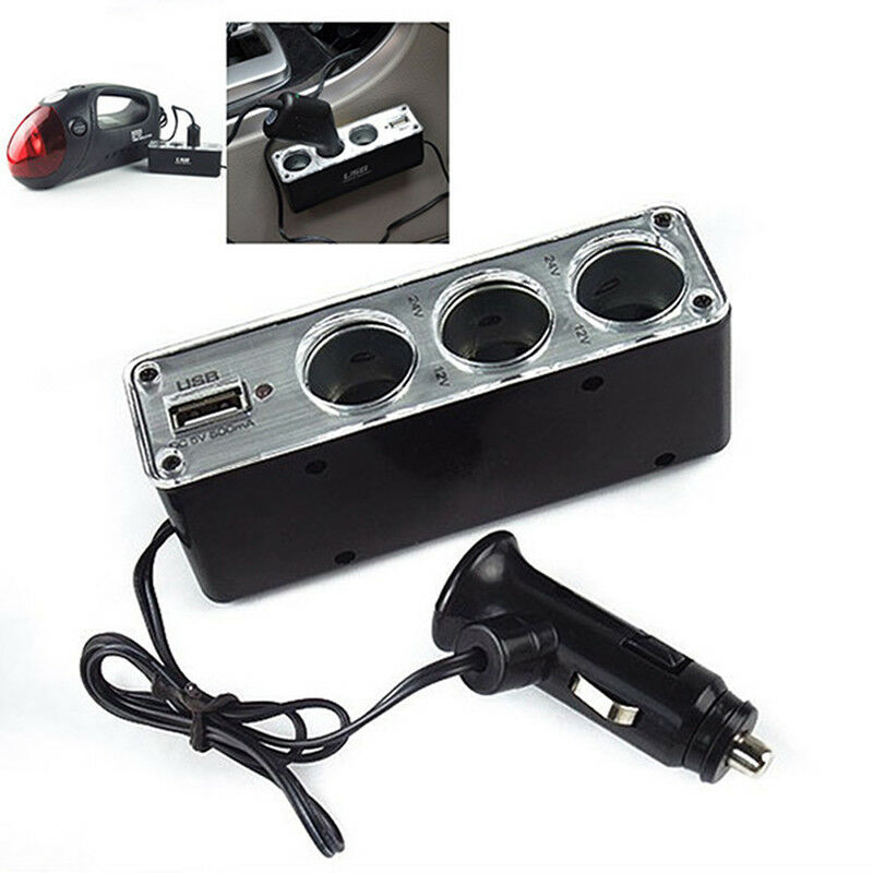 3 Way Multi Socket Car Cigarette Lighter Splitter USB Plug Charger DC 12V/2_ XC