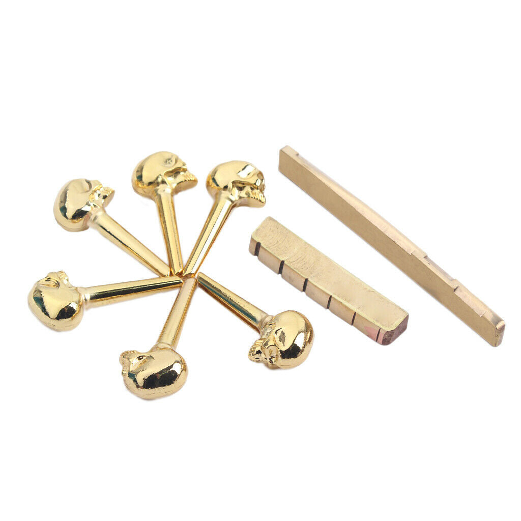 6 Pieces Guitar Bridge Pins + Nut Set for Most Acoustic Folk Guitar Parts