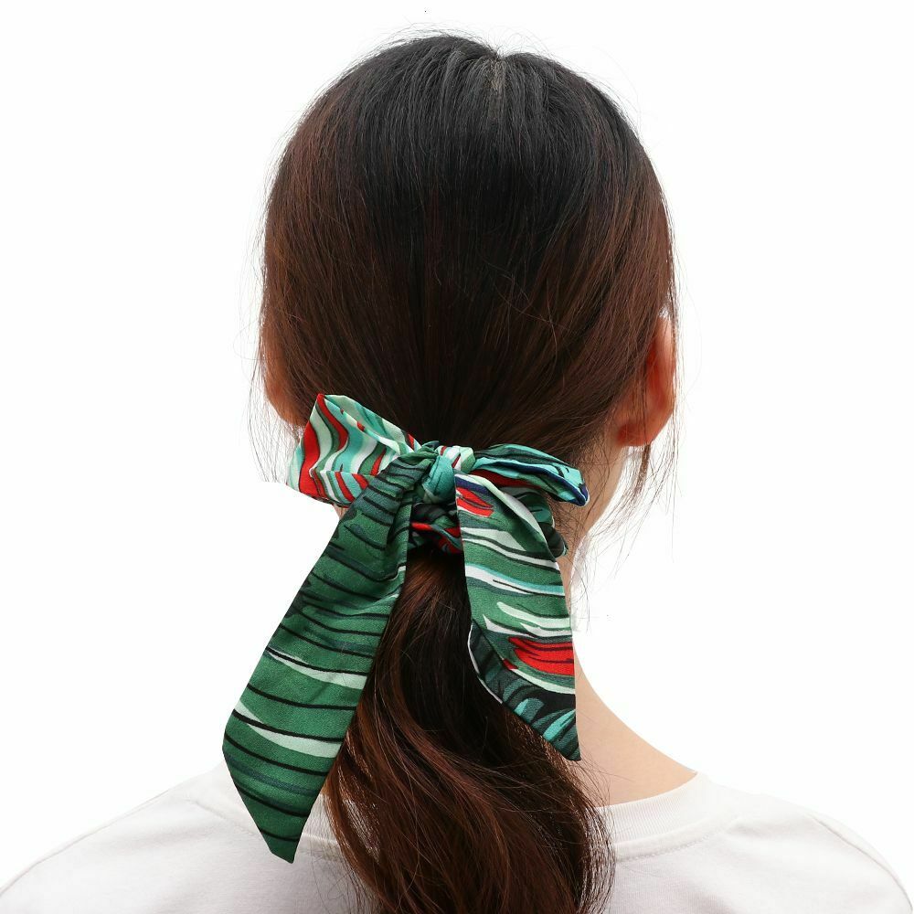Flower Print Women Bow Scrunchies Hair Ribbon Hair Scarf Bowknot Hairbands