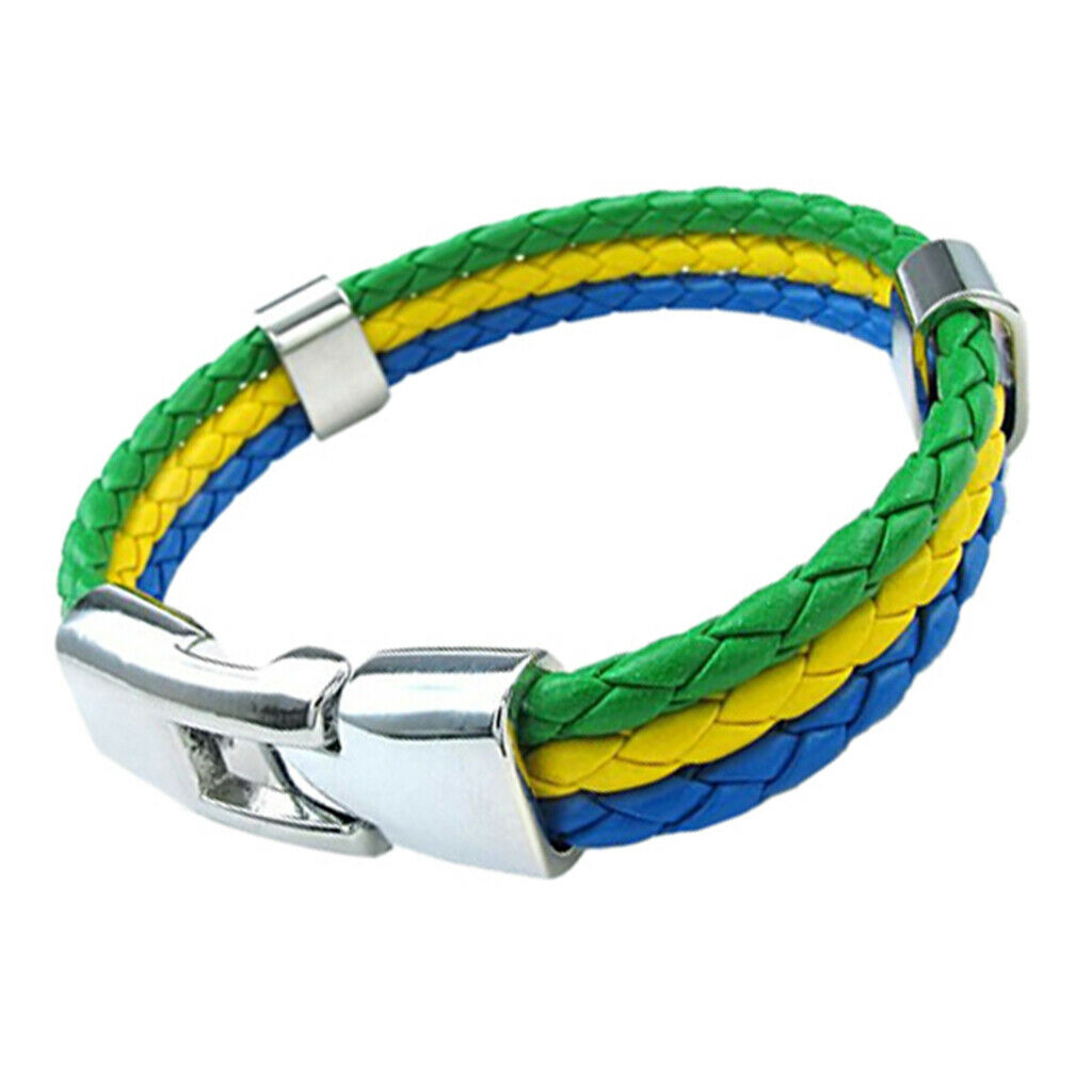 2pcs Leather Braided Cuff Bracelet Brooch 2018 Brazil Flag Design