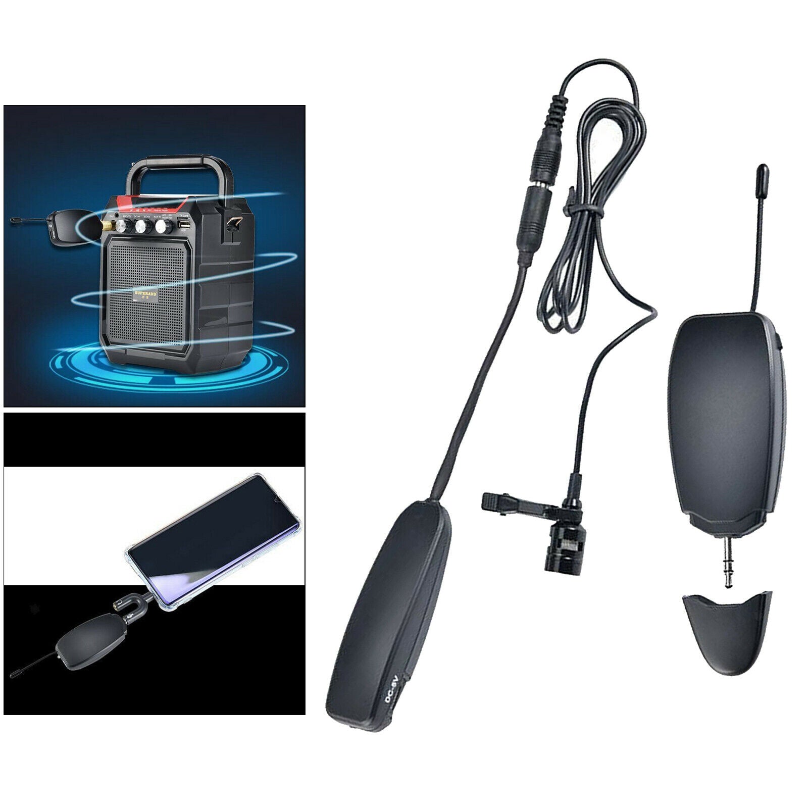Black UHF Wireless Lavalier Microphone Tie Microphone Earhook Microphone