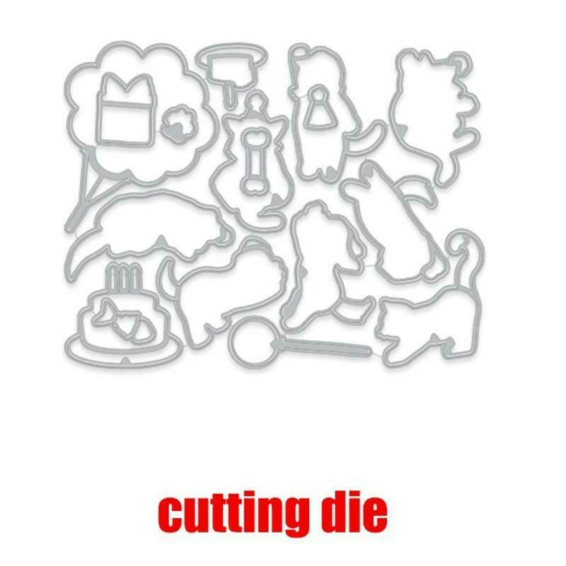 Cat Dog Happy Birthday Silicone Stamps Metal Cutting Dies Stencil Template Set