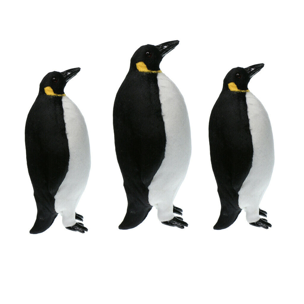 3Pcs Penguin Animal Statue Artificial Feathered Home Garden Ornaments M+ 2xS