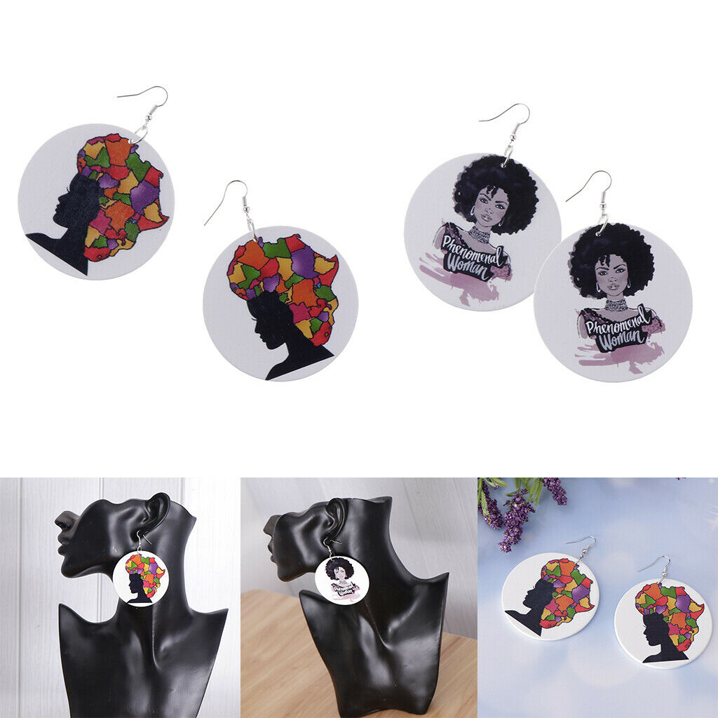 2Pair Ethnic Natural wooden African Map Club Lady Women Dangle Earrings