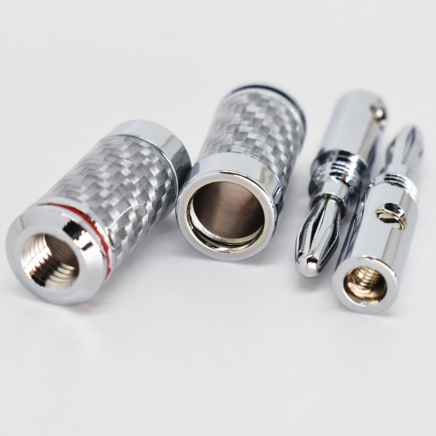4pair Rhodium 4mm Banana Plug Male Speaker Audio Connector Carbon Fiber Tube