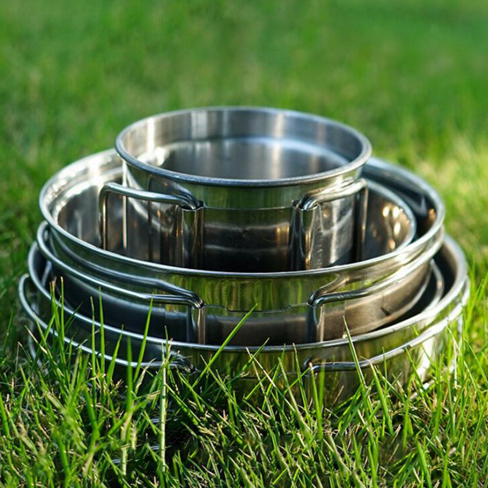 5Pcs Stainless Steel Tableware Mess Kit Includes Drink Cup & Bowl & Pan Pot for