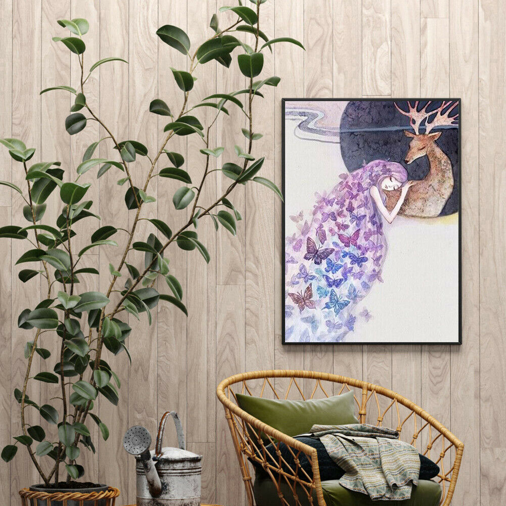 Frameless Painting By Number DIY Butterfly Elk Hand Painted Digital Picture @