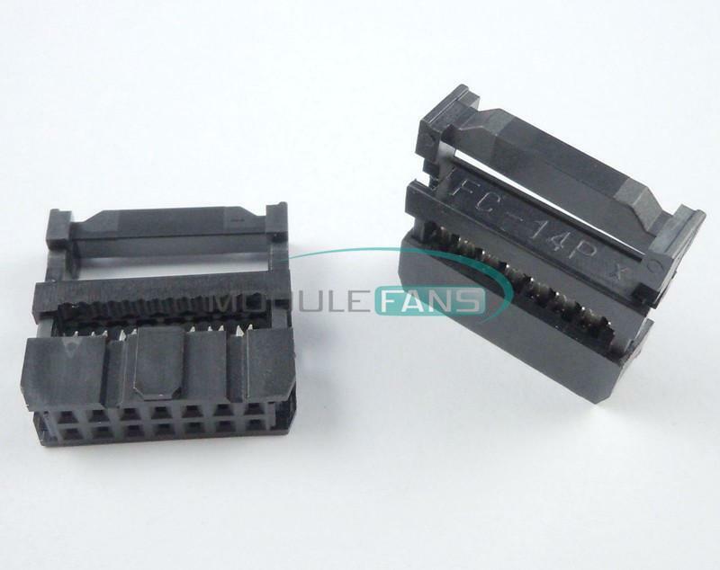 10PCS 14P 2x7 2.54 Pitch IDC FC-14 Female JTAG Socket ISP Connector Flat Cable