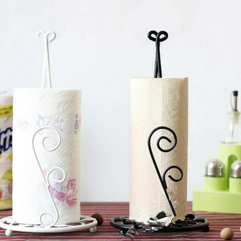 Metal Napkin Tissue Paper Towel Holder Roll Paper Towel Rack Freestanding White