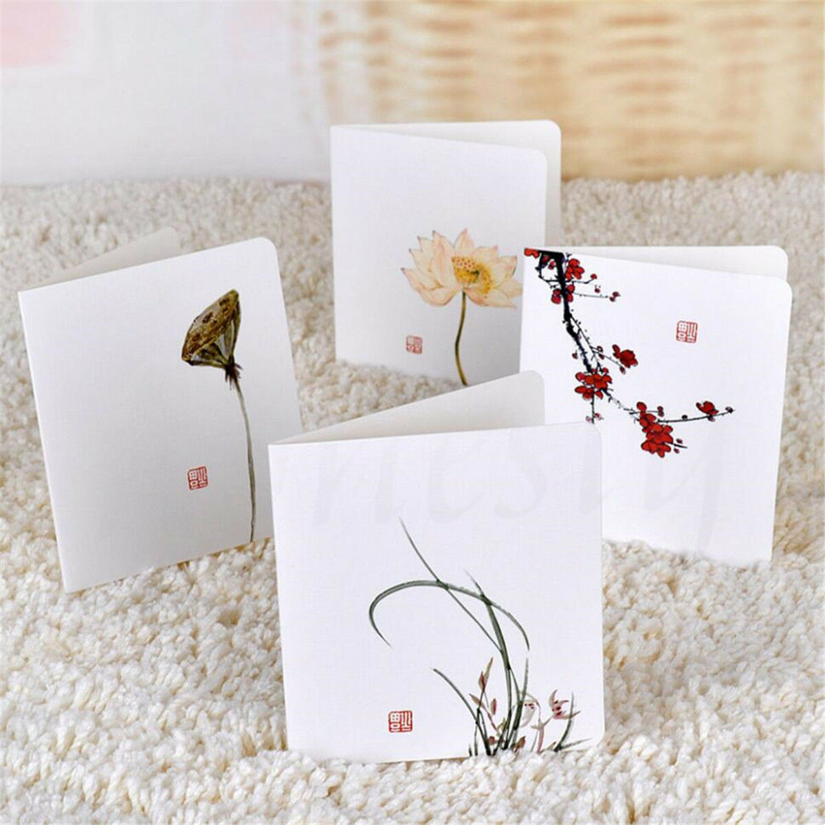 4pcs Chinese Style Flower Greeting Cards With Paper Envelope Holiday Card Random