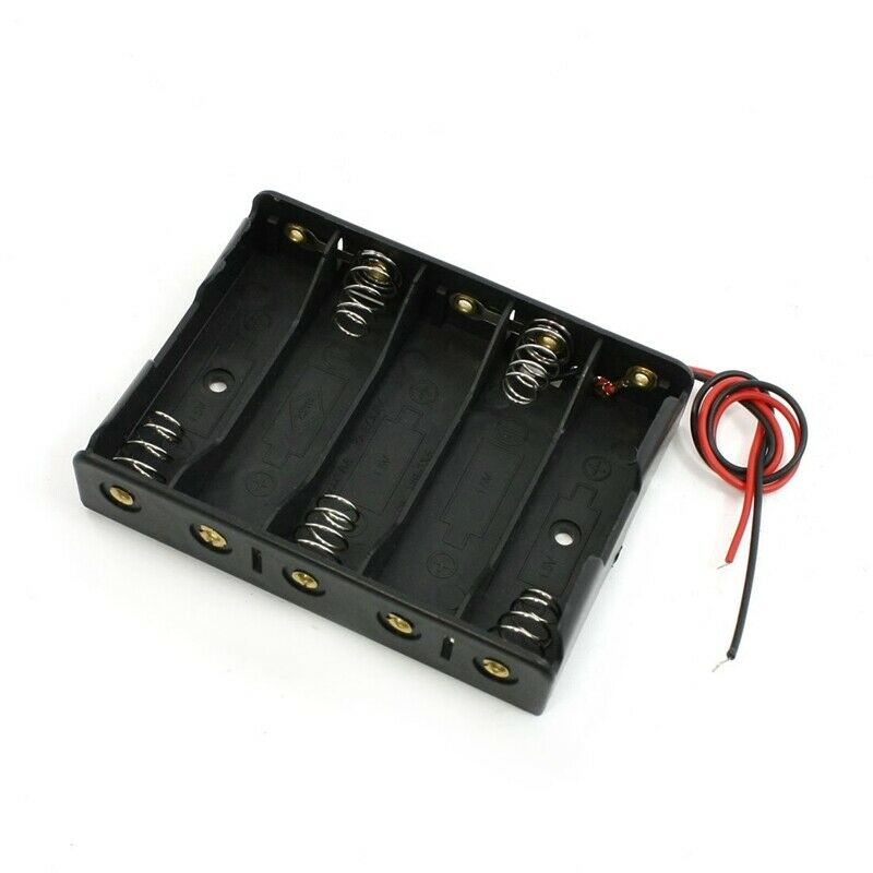 5 x 1.5V AA Battery Slot Holder Case Box Wire Black O5W5W5